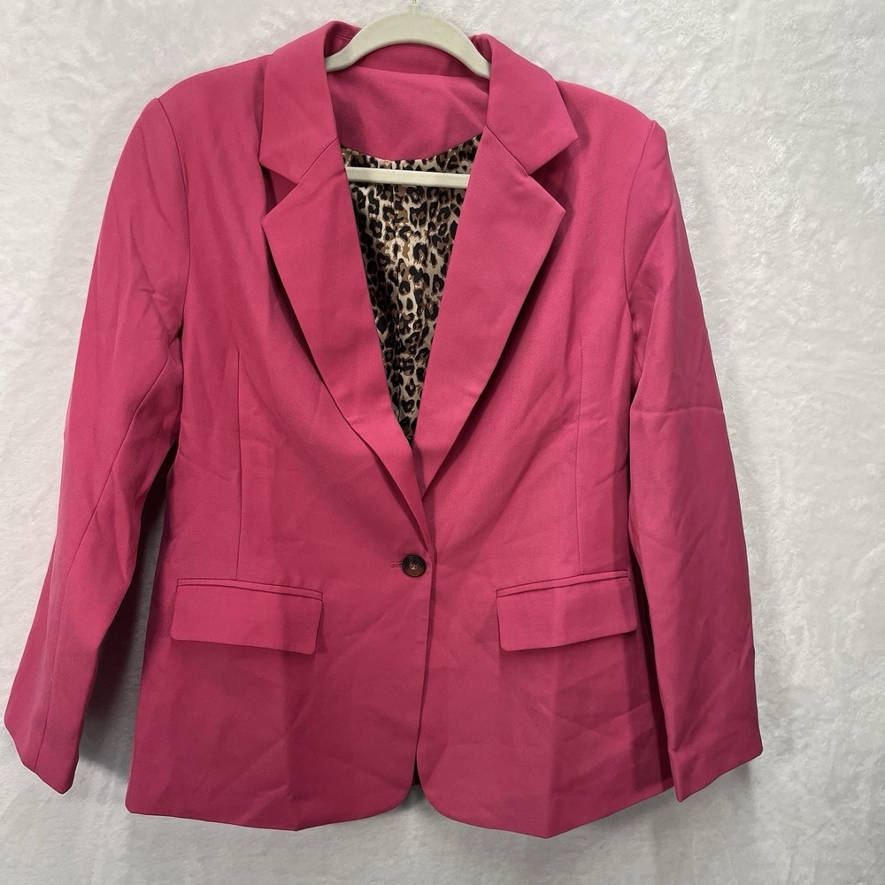 Pink Blazer Jacket Womens Medium Animal Print Barbie Core Summer Spring